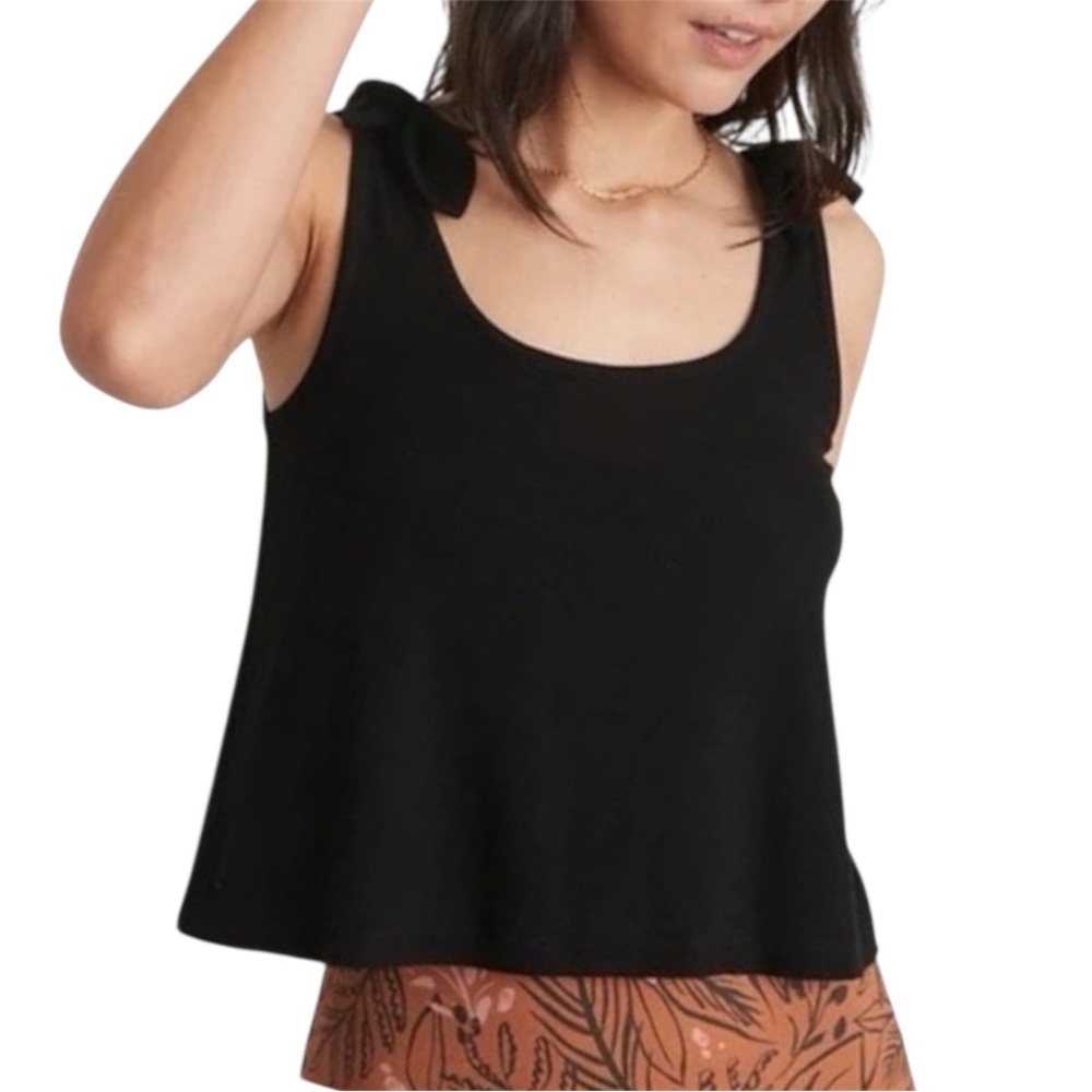 Marine Layer Lexi Rib Tie Tank Top Size XS Black Cropped Oversized Fits XS-M
